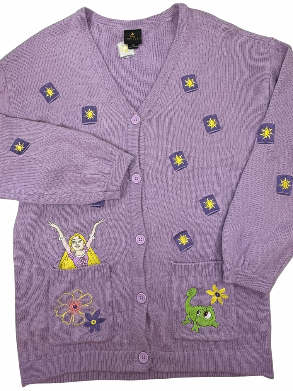 Disney Purple Tangled Rapunzel Embroidered Cardigan Sweater